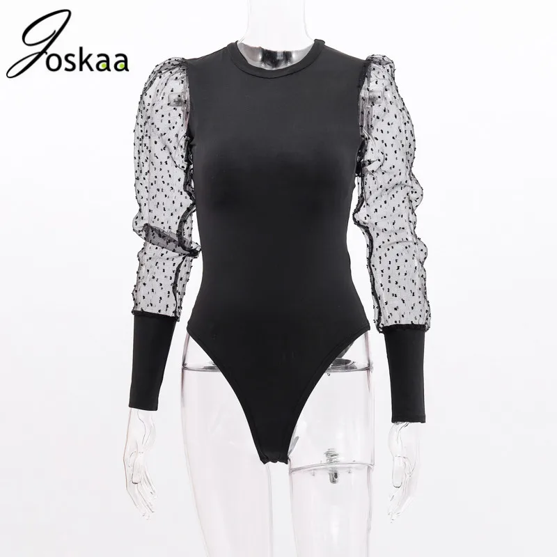 Joskaa, комбинезон в горошек, с длинным рукавом, с сеткой, из кусков, черный, сексуальный, боди в сеточку, для знаменитостей, зимняя женская уличная одежда