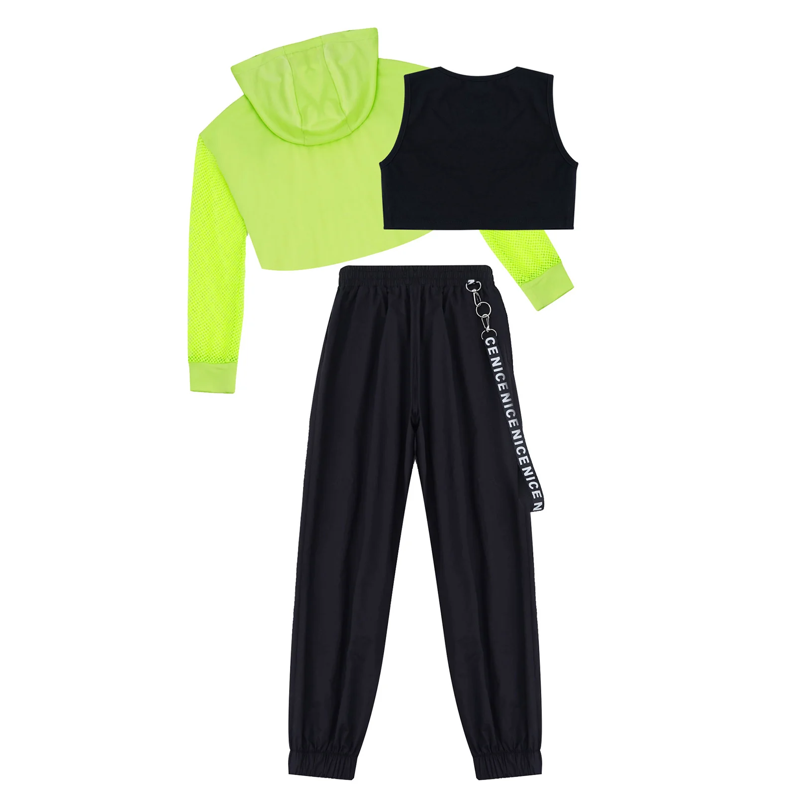 Kids Girls Hip-Hop Street Dance Clothes Outfits Vest Tops Cargo Sweatpants Net Cover Up Modern Teens 6-16Years Girls Streetwear kids clothing set,girls clothing set