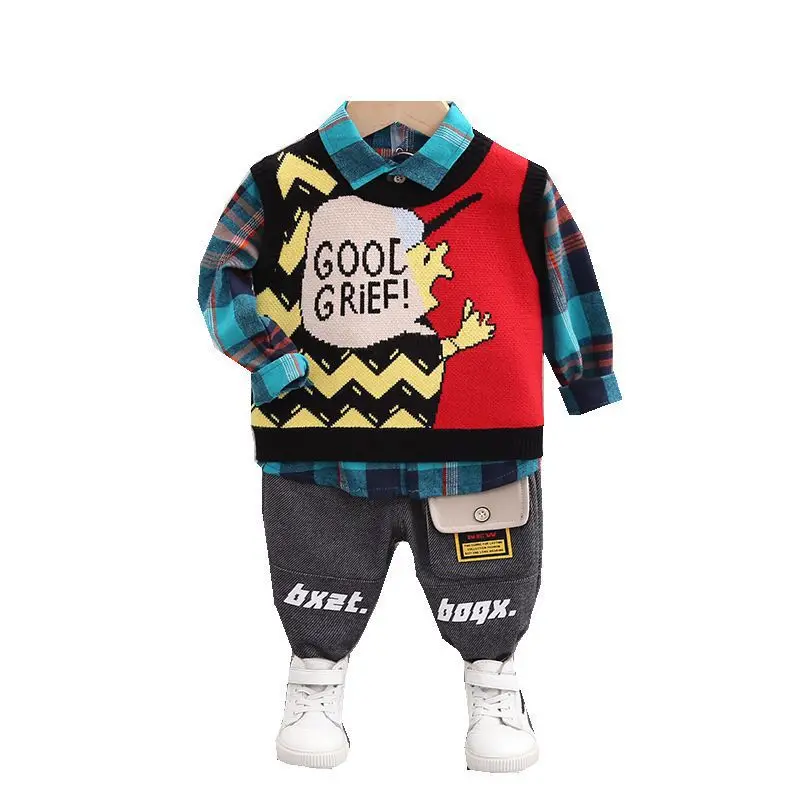 

New Spring Autumn Baby Boys Girls Clothes Suit Children Cotton Vest Shirt Pants 3Pcs/set Toddler Fashion Costume Kids Tracksuits