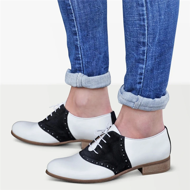 Women's Flats Oxfords Genuine Leather Sneakers Brogues Vintage Spring Handmade Autumn Laces Shoes Woman Spring Summer