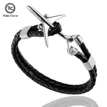 Multi Layer Genuine Leather Airplane Anchor Bracelet Men Women Engraving Stainless Steel ID Bracelets Male Lucky Gifts Pulseira