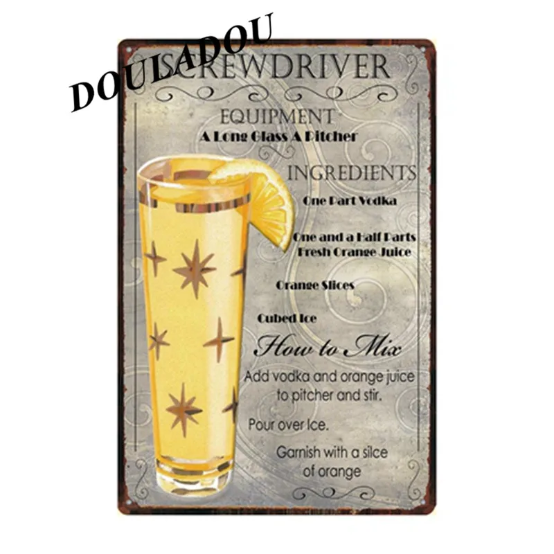 [Douladou] Cocktail Lounge Mai Tai Наклейка на стену жестяная вывеска металлическая вывеска Маргарита GIN FIZZ винтажная картина для паба магазин плакат 20x30 см - Цвет: 4