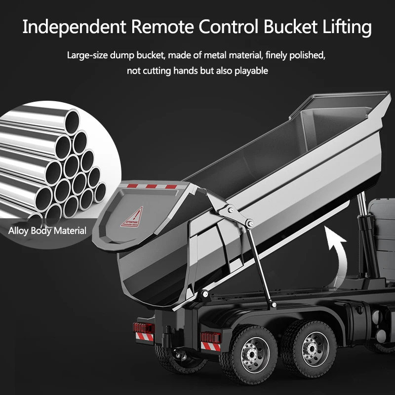 1:20 Full Scale 16CH RC Dump Truck 2.4G 30KG Load-bearing Smart Simulation Sound Headlight Alloy Electric Remote Control Truck 2