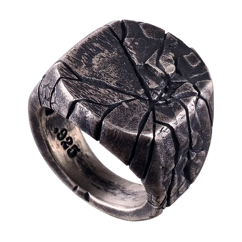 

Retro Silver Geometric Crack Lines Patterns Rins For Women Men Vintage Handmade Irregular Line Ring Punk Fashion Jewelry A777