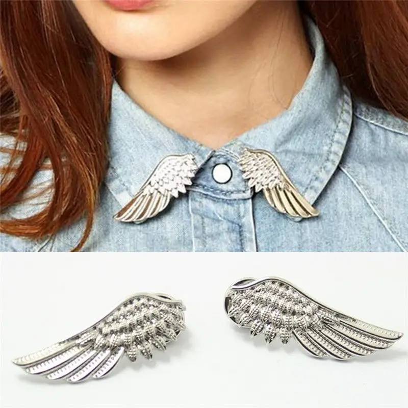 1 Pair Trendy Stylish Unisex Brooch Pin for Women Girls Cloth Decor Punk Wings Style Collar Pin Brooch Pin Brooches