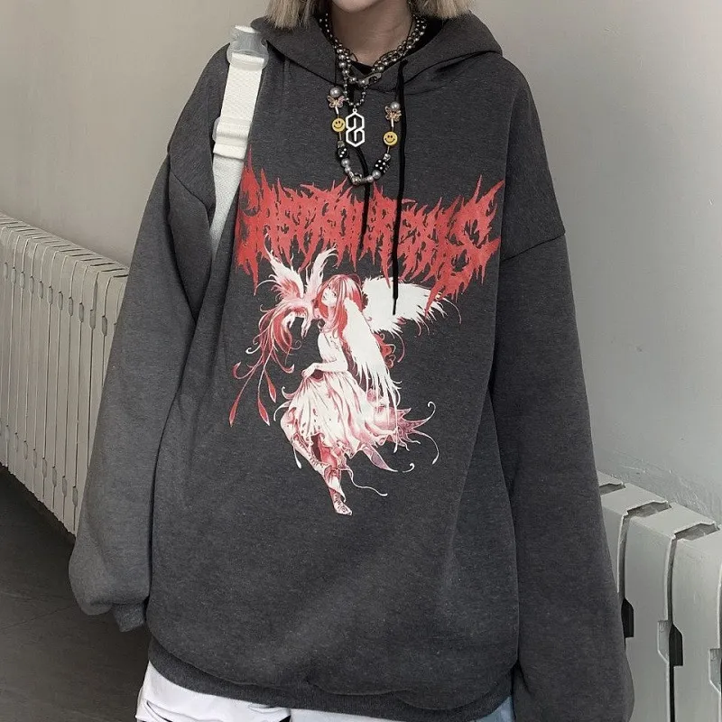 Lychee Harajuku мультфильм Ангел девушка женские толстовки зима флис Леди Спортивная толстовка с капюшоном угол печати женские пуловеры
