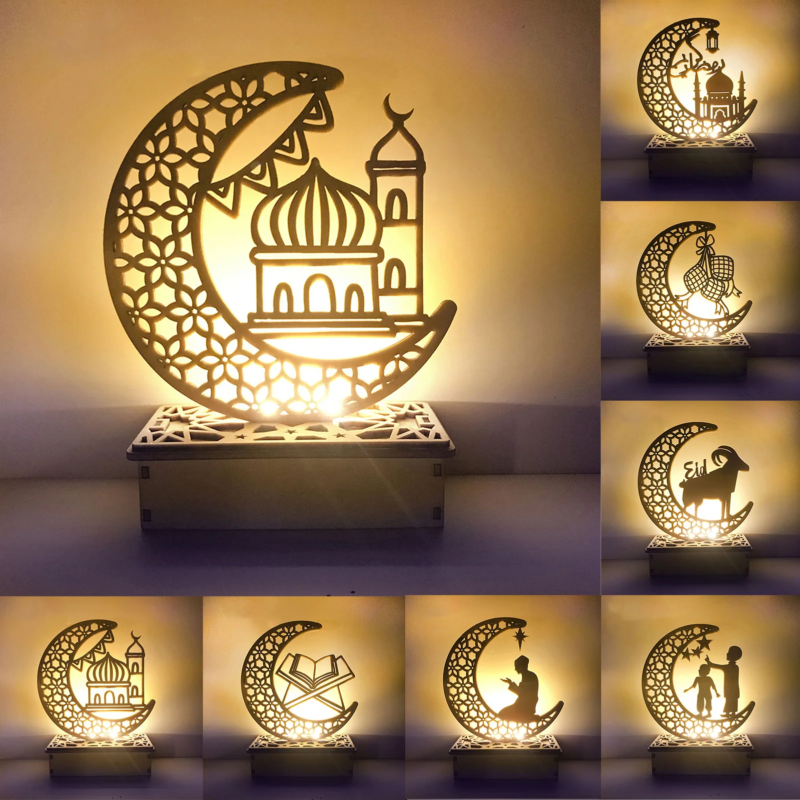 Pendant Eid Mubarak Ramadan Kareem English Letters Wooden Ornament Home Decor 