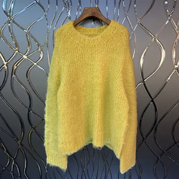 

Early autumn the new western style pot-bellied yarn side vents of design round collar hair mohair wool fabrics