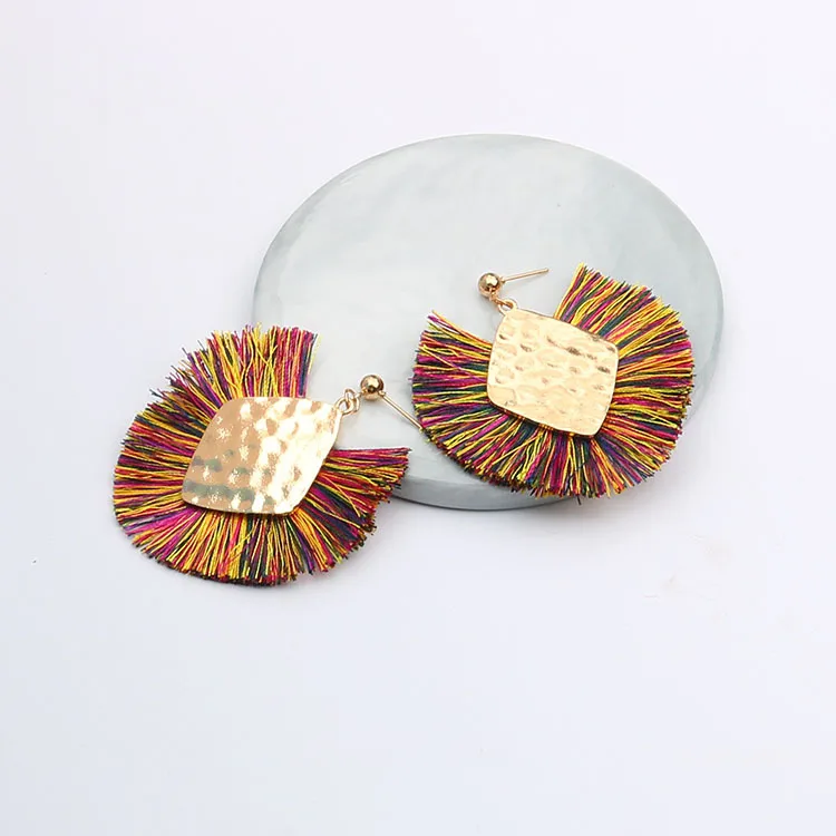 Multicolor Bohemian Fanshaped Tassel Earrings Statement Korean Earrings Indian Boho Fashion Jewelry Orecchini Donna Kolczyki Damskie - Окраска металла: Multicolor