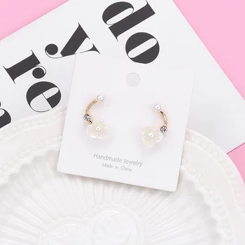 

Hipster Shell Flower Pearl Arc Ear Stud Lady Elegant Diamond C- Shaped Earrings Ear Stud