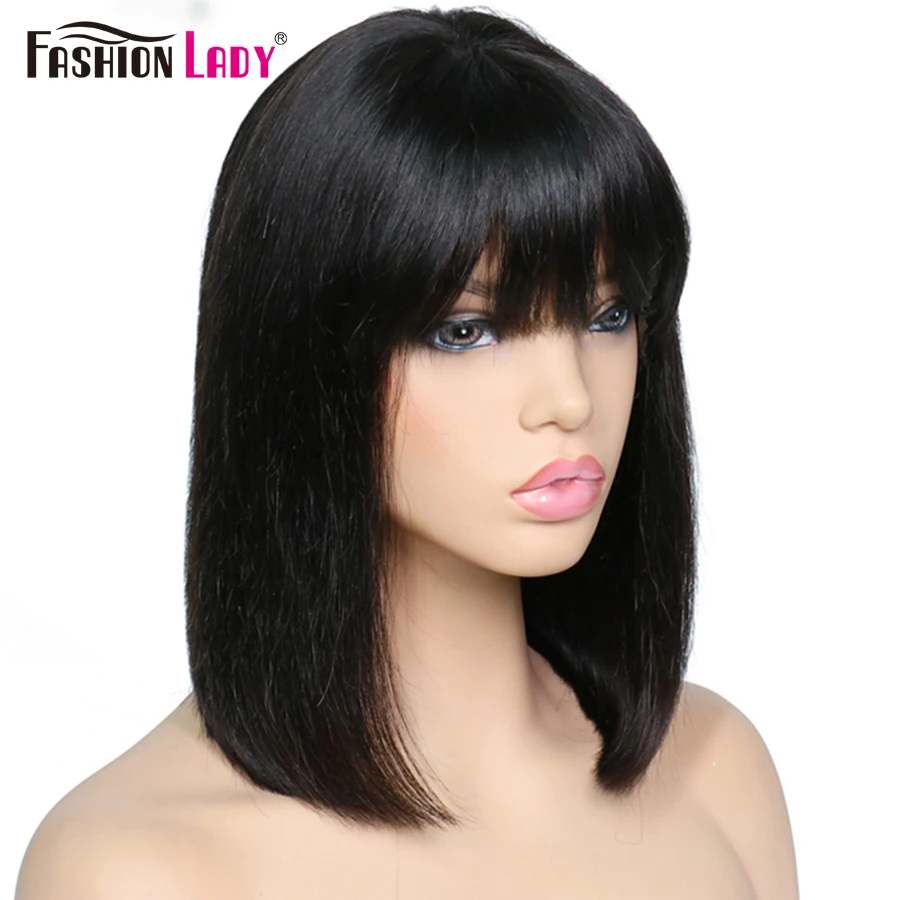 US $115.77 13x4 Human Hair Wigs With Front Bang Brazilian Wig Pre Plucked Straight Bob Wig Lace Front Human Hair Wigs Remy Hair