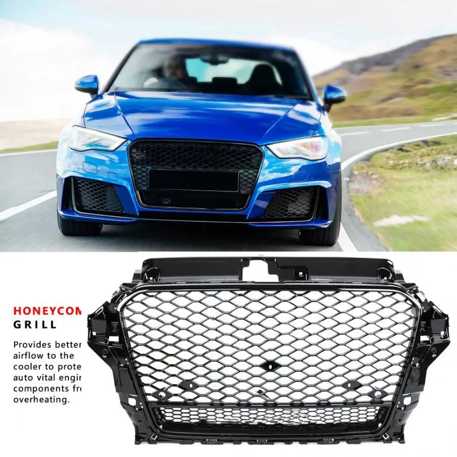 Grill Bumper Grille Mesh Gloss Black For Audi A3/s3 Rs3 Hex