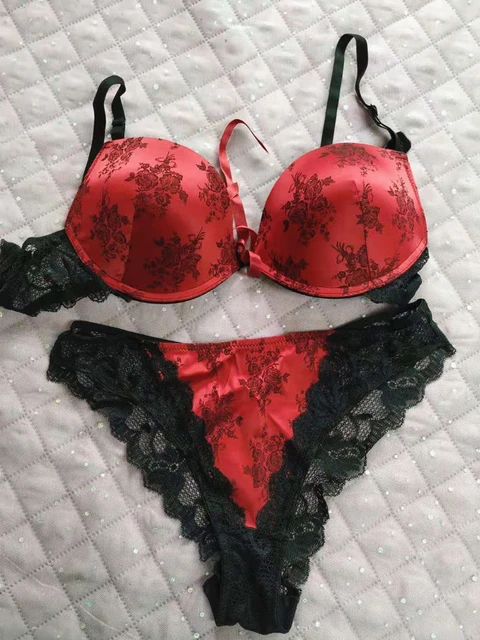 Luxury Satin Bra Set Floral Print Lace Underwear Women's Ladies