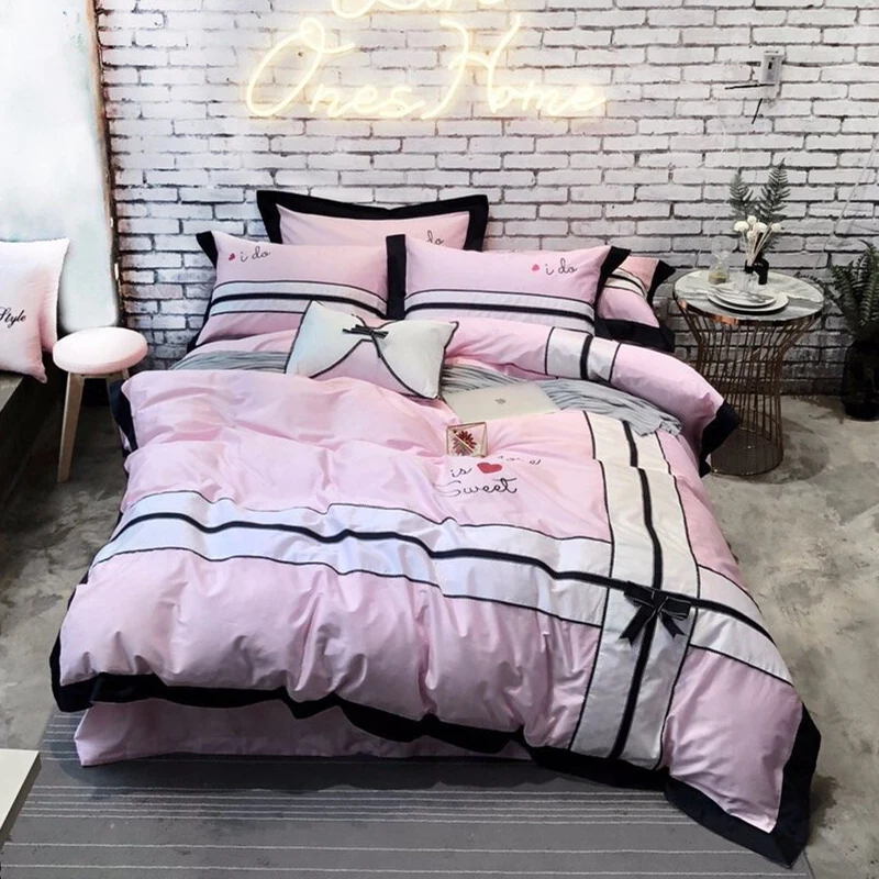 Waliicorners Luxury Egypt Cotton Bedding Set Black Lace Duvet Cover Bed Sheet Pillowcases Queen King size limited quantity 37 1571983601_891201359_1