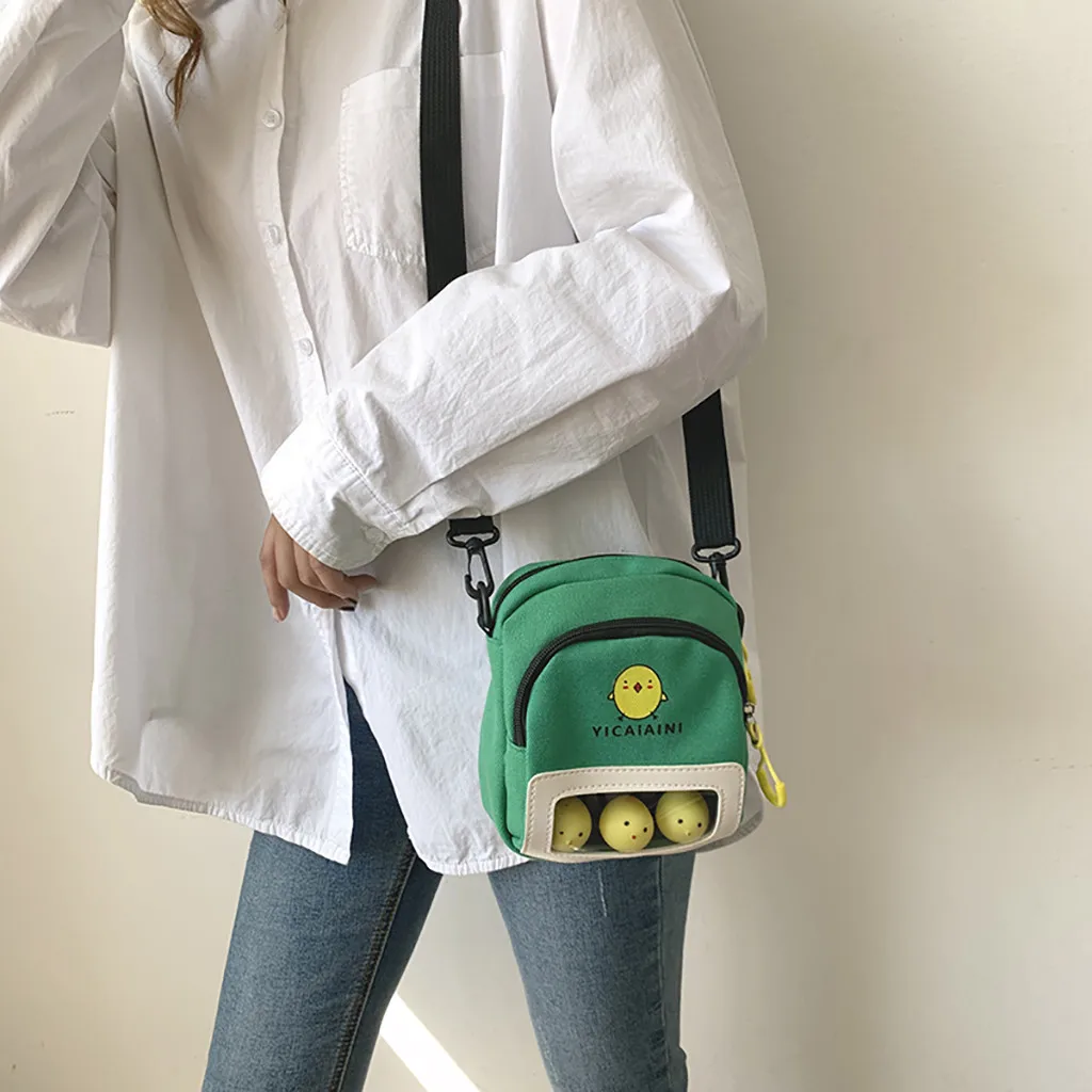 Для женщин Холст сумка через плечо сумка с цветовым контрастом с милым цыпленком печати Курьерские сумки женская маленькая сумочка для школьников# YJ