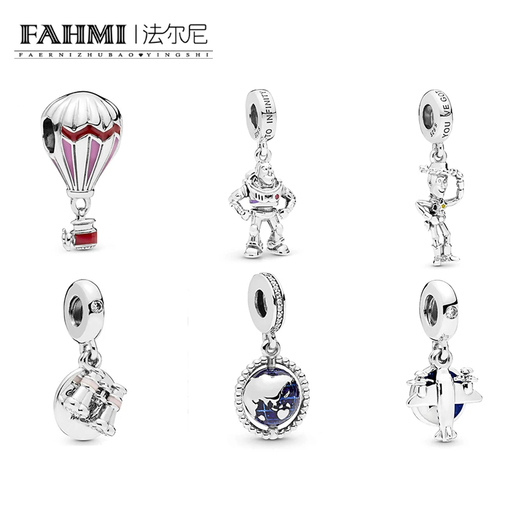 

FAHMI 100% 925 Sterling Silver Globe Dangle Charm Propeller Plane Summer Heart Binoculars Pendant Red Hot Air Balloon Charm