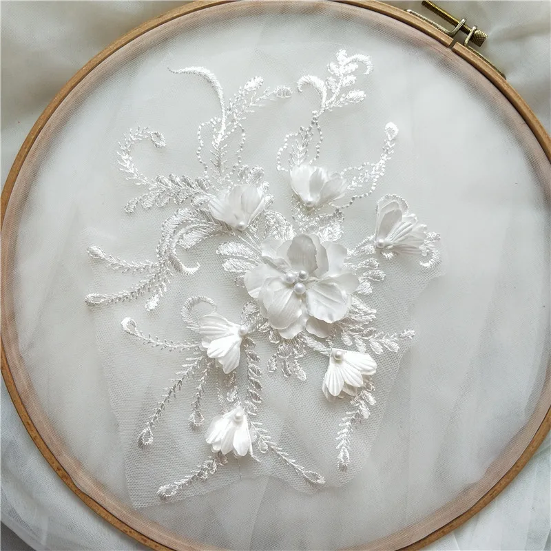1 шт./кружевная ткань для свадебного платья DIY декоративная Кружевная аппликация 3D цветок 24X18 см