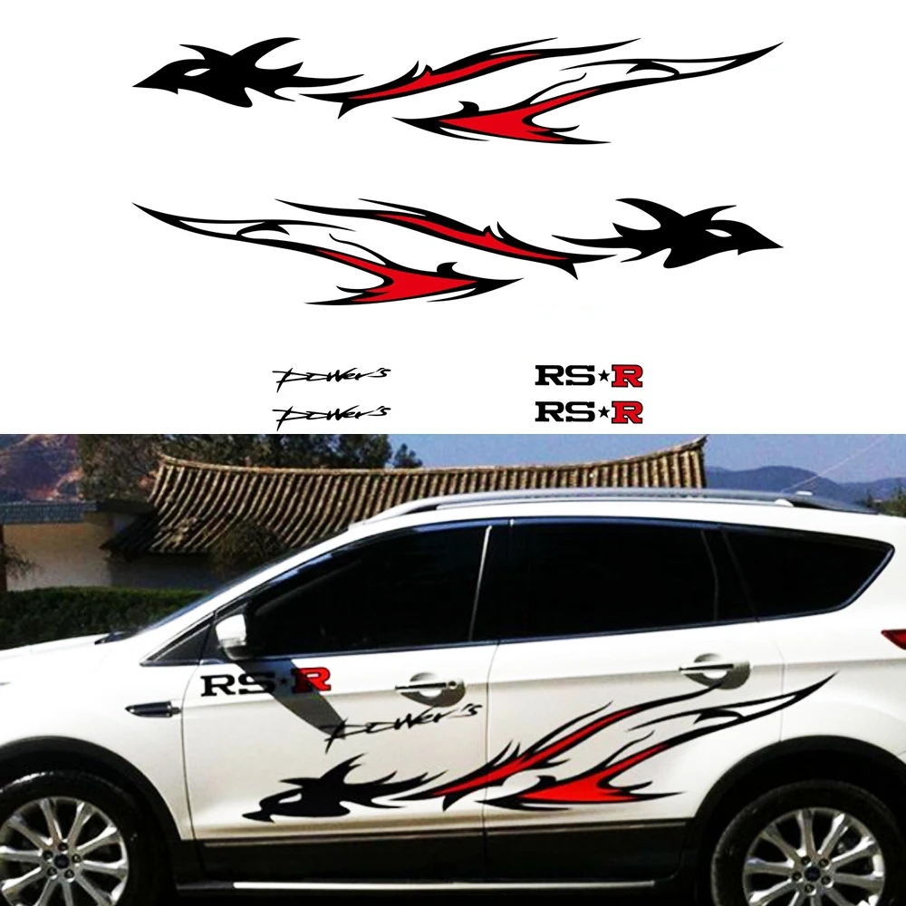 190cm Black+Red Flame Dragon Stripes Graphics Car Vinyl Sticker Decal Body Side truck car stickers racing stripes car stickers waves graphics vinyl stickers for car body door car decal stickers for large car side decals for truck pickup suv jeep