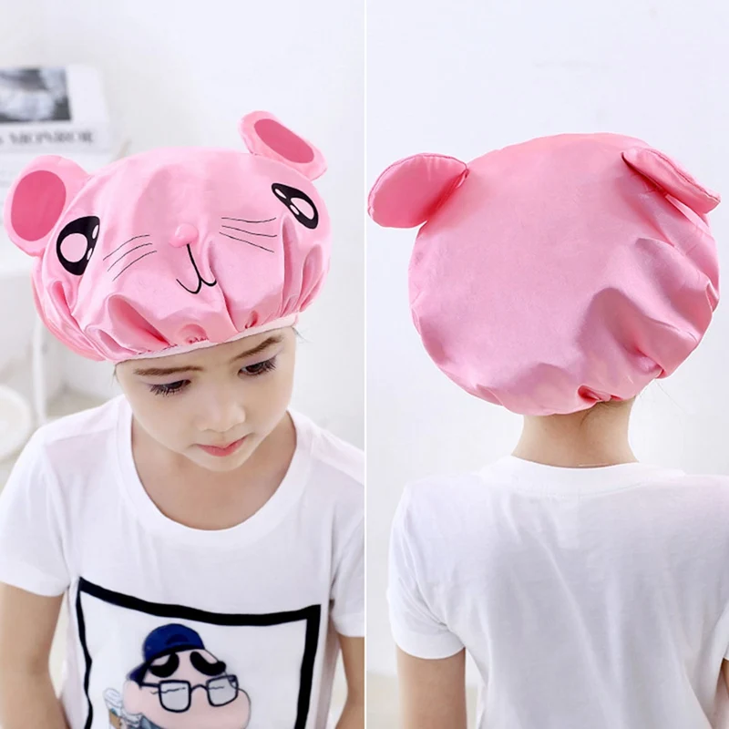 

1PC Kids Elastic Cute Cartoon Animal Shape Bath Hat Double-layer Children Waterproof Shower Caps Bathing Cap Hair Cover