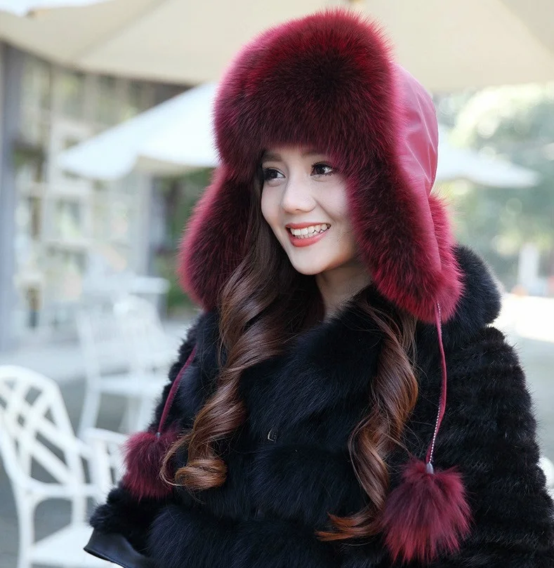 CAMOLAND/женская зимняя теплая шапка-бомбер из искусственного меха, русская ушанка, шапки для женщин, плотные теплые шапки с ушками, модные уличные зимние шапки - Цвет: Wine Red