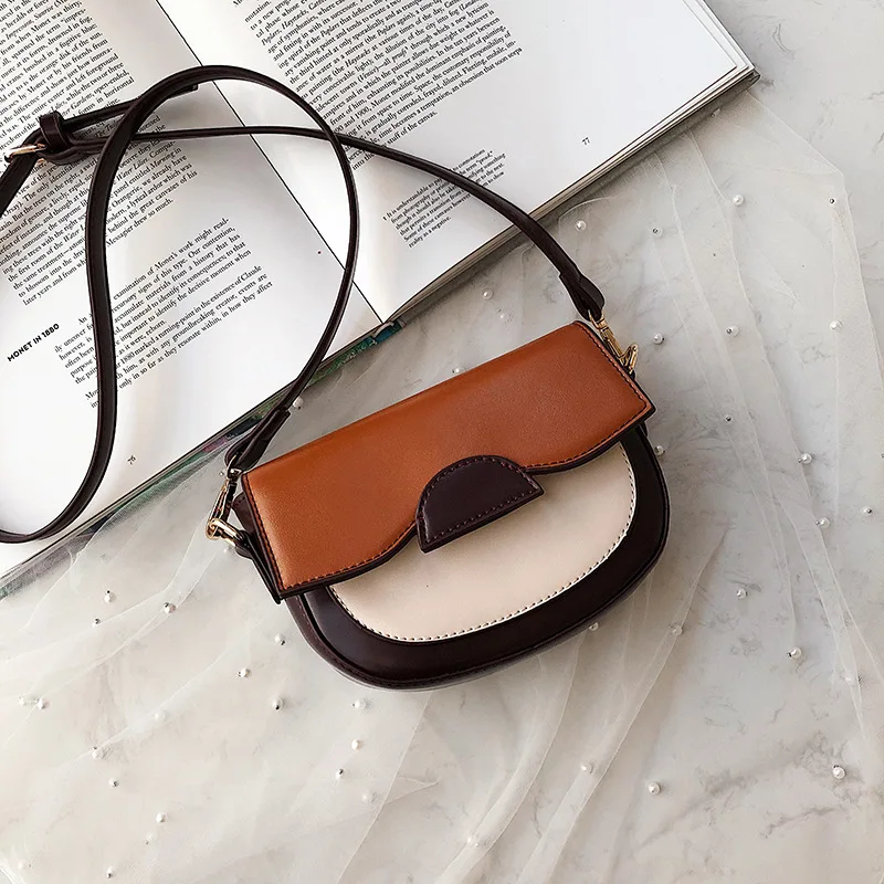 

Summer Versatile Pu Saddle Bag Women's 2019 New Style Korean-style Contrast Color Shoulder Bag Fashion Shoulder Bag