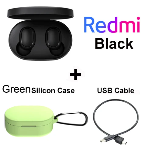 Xiaomi Redmi Airdots, оригинальные беспроводные наушники Xiaomi, TWS, глобальная версия, голосовые Bluetooth 5,0, шумоподавление с микрофоном - Цвет: Add cable case green