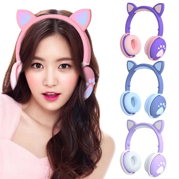 

Bluetooth 5.0 Young People Kids Headset Support TF Card 3.5mm Plug With Mic New Arrival LED Cat Ear Noise Cancelling Headphones