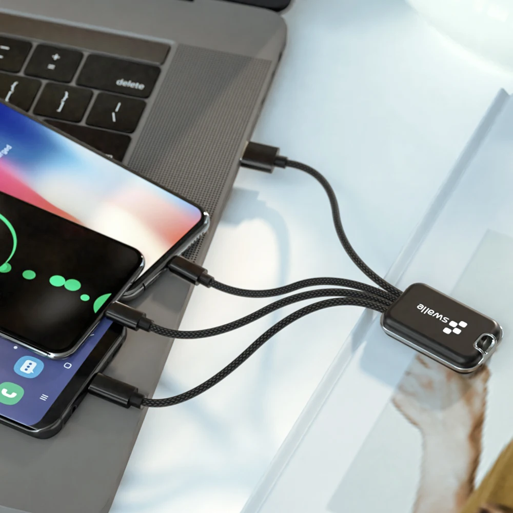 Swalle Mini 3 в 1 USB кабель брелок Портативный короткий Micro usb type C мульти зарядное устройство кабель для Xiaomi huawei iPhone Быстрая зарядка