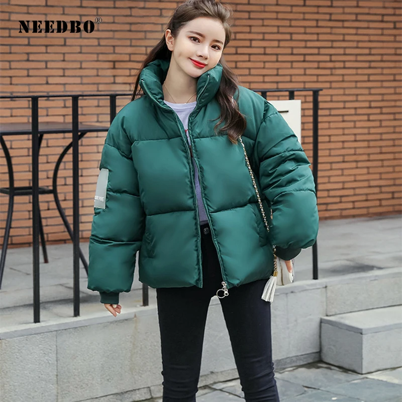 

NEEDBO Winter Jacket Women Plus Size Loose Casual Woman Winter Coats and Puffer Jackets Short Padded Stand Collar Parka Outwear