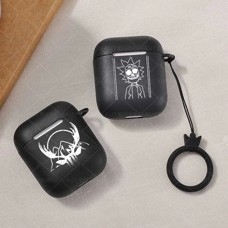 Милый чехол для Apple air pods, чехол с рисунком Рика Морти, чехол для наушников Airpods 1 2, черный мягкий чехол с кольцом