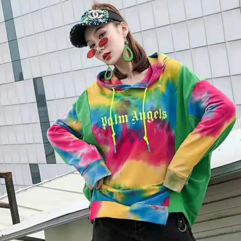 Женская толстовка с капюшоном QING MO Tie Dye цветная Толстовка длинным рукавом
