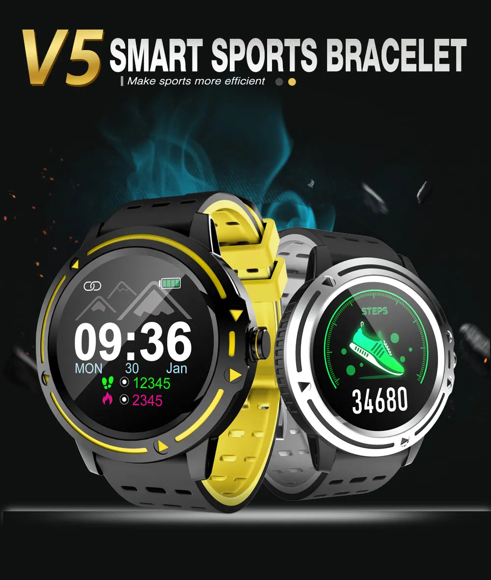Men Smart Watch Heart Rate Monitor Blood Pressure Sports Fitness Tracker Sleep Monitor Pedometer Touch Screen Smart Bracelet V5