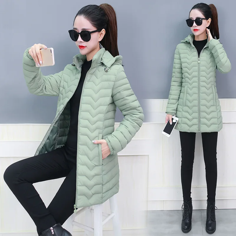 

Mid-length down Jacket Cotton-padded Clothes Women's 2019 New Style Korean-style Slim Fit Hooded Fashion Pink Cotton Overcoat Wi