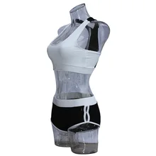 Стильный спортивный женский костюм контрастного цвета с перекрещивающимися сзади эластичными быстросохнущими облегающими брюками для фитнеса K200