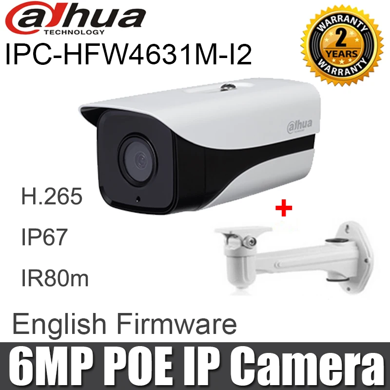 Dahua IPC-HFW4631M-I2 6MP IP Camera replace IPC-HFW4433M-I2 IR 80m IP67 POE CCTV camera with bracket original