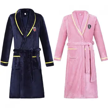 

Coral Fleece Couple Kimono Bath Gown Nightwear Winter Warm Flannel Lover Robe Nightgown Thicken Women Casual Sleepwear Homewear