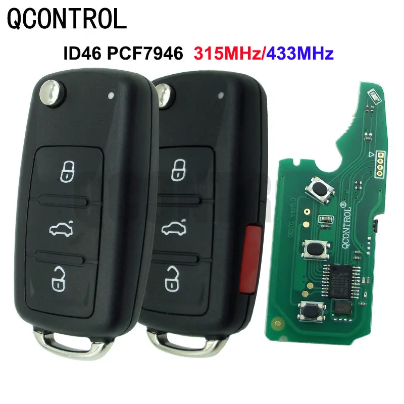 QCONTROL 3/4/3+1 button Remote Key fob 315/433mhz For Audi A8 folding key ID46 PCF7946 315/433MHz with logo 315 433mhz id46 remote key for dodge ram jeep commander compass grand cherokee liberty wrangler chrysler