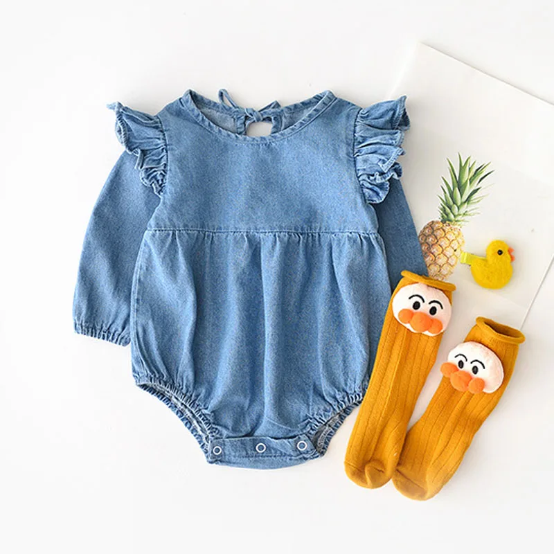 

Sodawn Autumn Baby Bodysuits Baby Cotton Shirt Collar Cowboy Casual Wear Triangular Crawl Clothes Baby Girl Clothes no sock