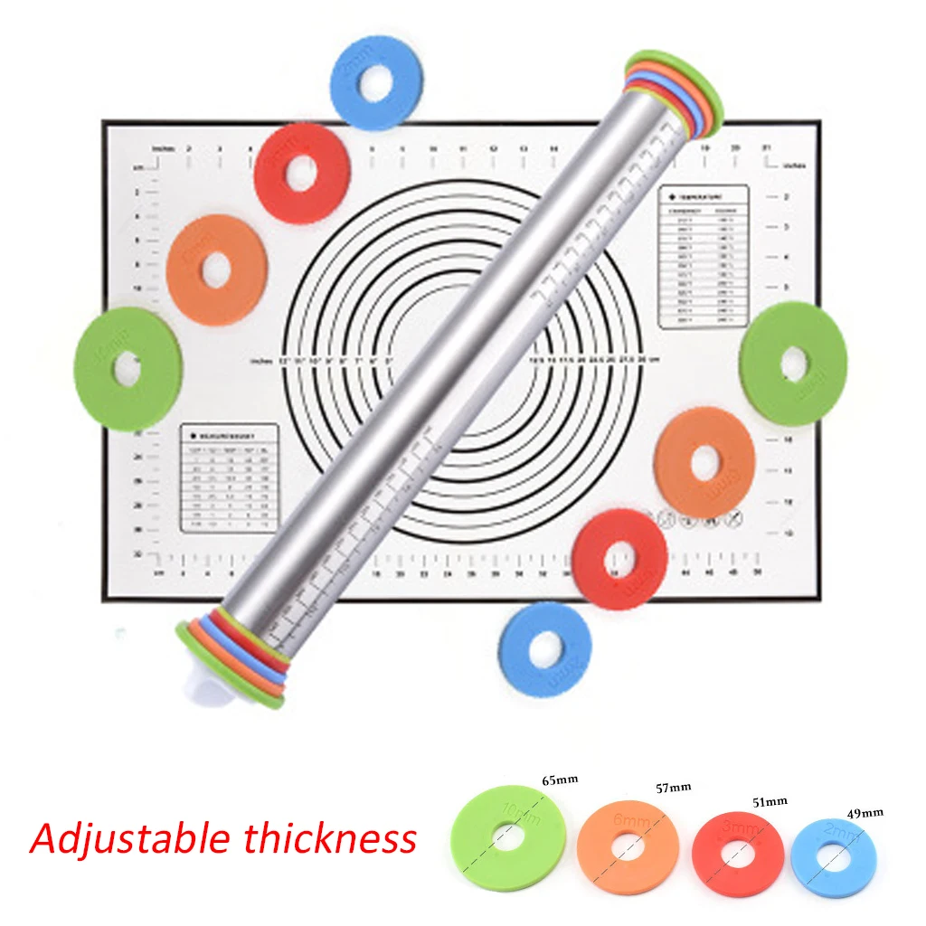 Регулируемая Скалка с тестом коврик для помадки, пирога, печенья толщина легко чистить нержавеющая сталь Скалка Декор Инструменты для выпечки