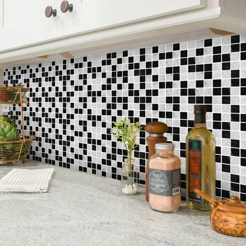 

10*10cm Waterproof PVC Self Adhesive Wallpaper Kitchen Bathroom Toilet Wall Stickers Tile Sticker Mosaic Pattern Decorative Film
