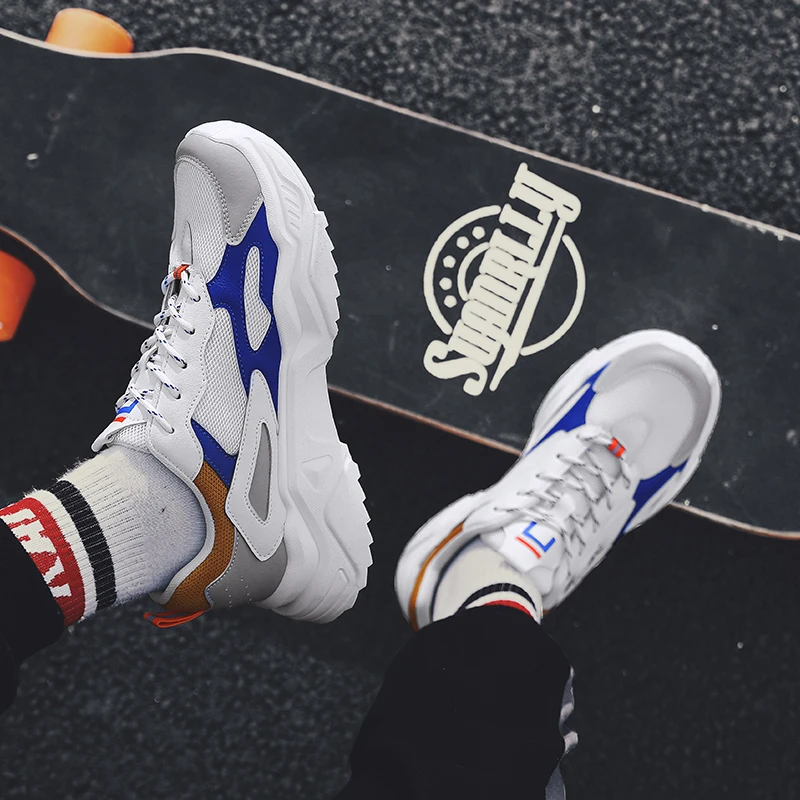 

2019 autumn and winter new Korean casual fashion trend breathable non-slip wear-resistant multi-color stitching sneakers