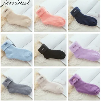 

Jerrinut Winter Warm Socks Women Thermal Wool Socks Fluffy Fuzzy Cashmere Snow Cotton Sock White Black Terry Sleep Socks 3 Pairs
