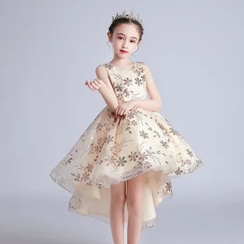 

2020 girl dress tail dress girl princess dress middle boy birthday party bridesmaid dress sequin dress 4-11 years old