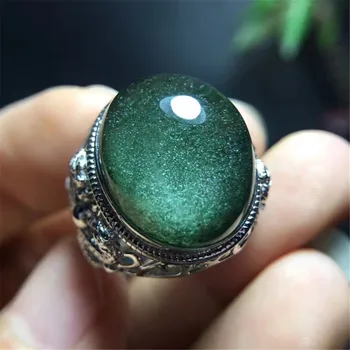 

17x14mm Top Natural Green Phantom Quartz Ring Silver Sterling For Women Men Crystal Beads Gemstone Adjustable Ring Jewelry AAAAA