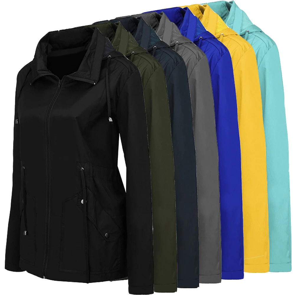 

Женская ветрозащитная куртка Nice Pop, Повседневная Водонепроницаемая однотонная куртка с капюшоном и карманами, с регулируемой талией, на молнии