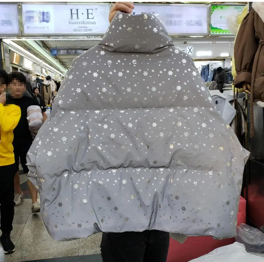 Осень и зима новая Корейская Снежинка яркая пуховая куртка с хлопковой подкладкой для женщин Свободная утолщенная парка пальто для женщин