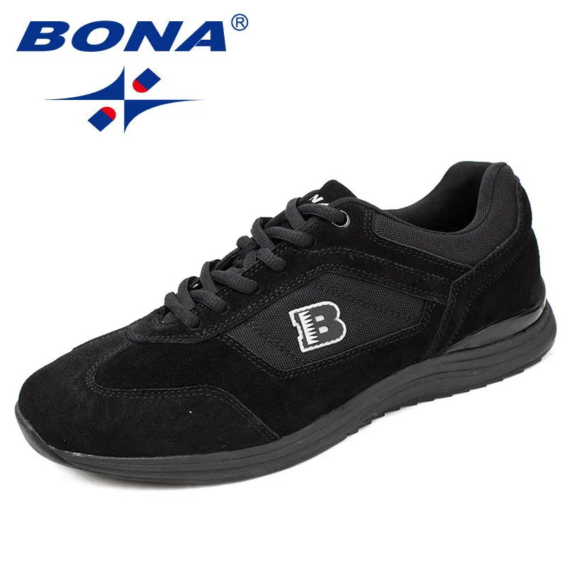 BLACK BONA/классический стиль; замшевые спортивные кроссовки; мужские модные повседневные кроссовки на шнуровке; удобные дышащие уличные кроссовки для бега - Цвет: BLACK