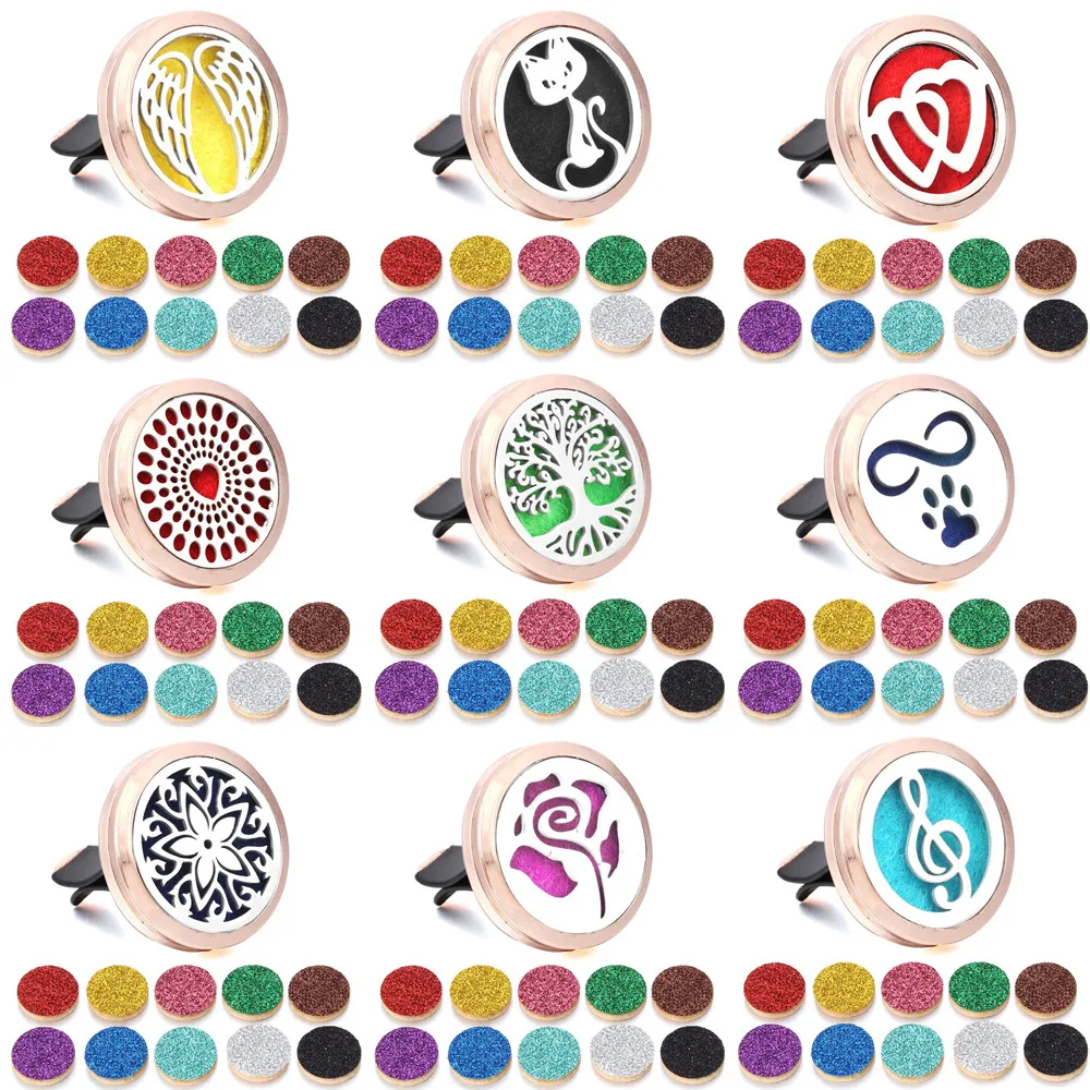 Rose Gold Aromatherapy Car Perfume Diffuser 30mm Magnetic Aroma Locket Air Freshener Vent Clip + 10pcs Shining Pad | Украшения и