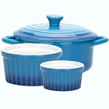 

MDZF SWEETHOME Gradients Ceramic Cake Mould Baking Tray Set Pudding Mould Kitchen Oven Round Bakeware Pan With Lid Soup Bowl