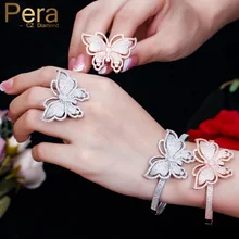 Pera Мода микро проложить кубического циркония большой Betterfly Форма браслет и кольцо устанавливает для невесты Свадебная вечеринка Jewelry аксессуары Z005